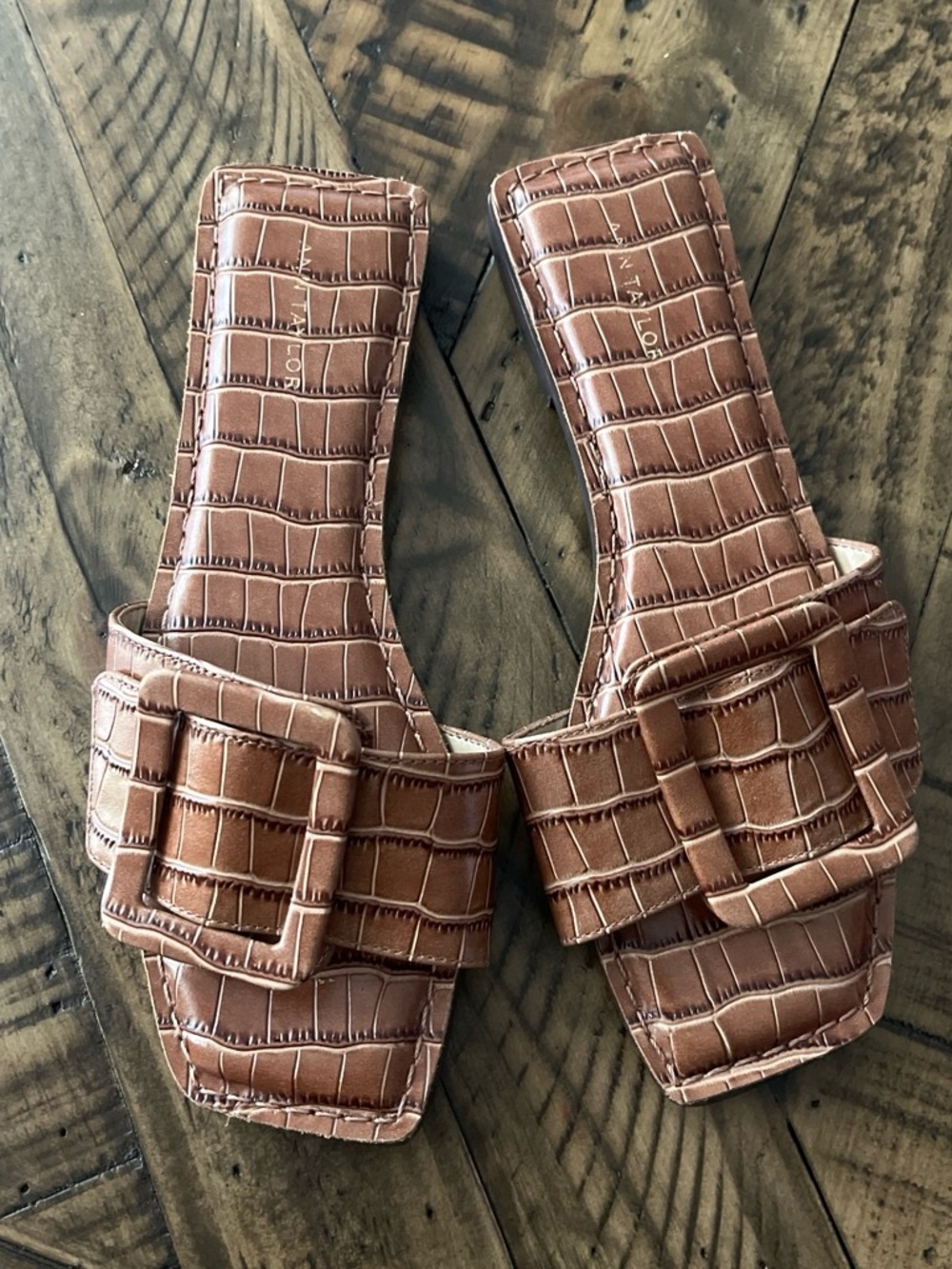 Ann Taylor Brown Croc-Pattern Block Heel Sandal
